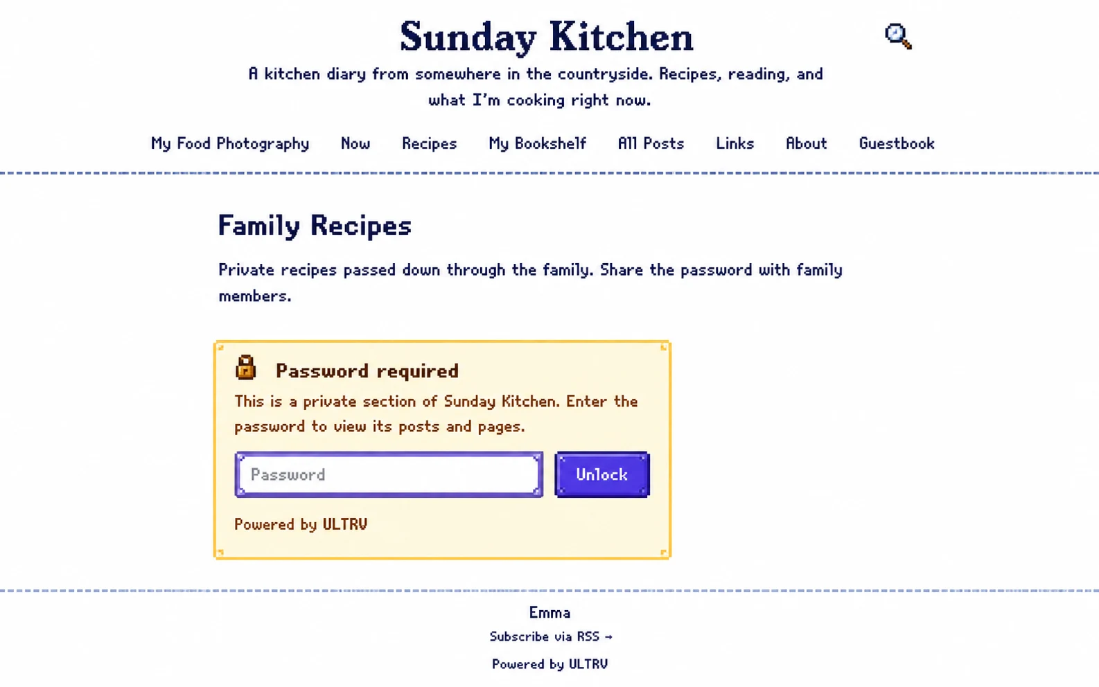 Private, password-protected sections